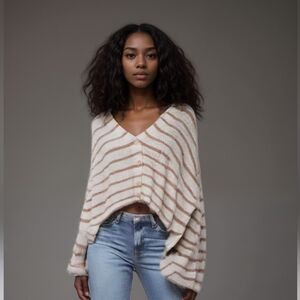 American Eagle Women's Button  Stripe Loose Fitting Blouse Top Medium
